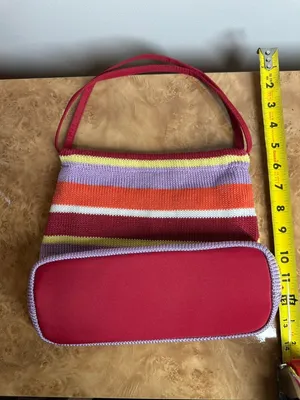 The Sak Original Striped Knit Shoulder Bag Red Orange Purple Y2K Boho Purse thumbnail 6