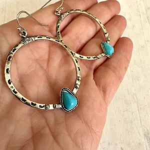 Silver/turquoise tone circle earrings thumbnail 3