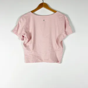 Lululemon Women's Nulu Cropped Slim Yoga Short Sleeve Tee Shirt Pink Mist 12 thumbnail 3