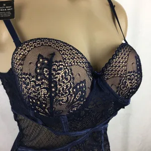 Tahari Blue Padded Sheer Camisole Lace Bra Corset Top 34B NEW thumbnail 5