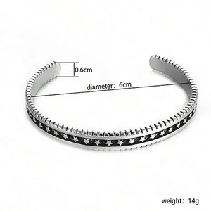 Solid Engraved Star‎ Bracelet | 925 Sterling Silver thumbnail 13