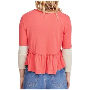 Free People Women's Colorblock Cotton Peplum Cropped Top Size Small thumbnail 2