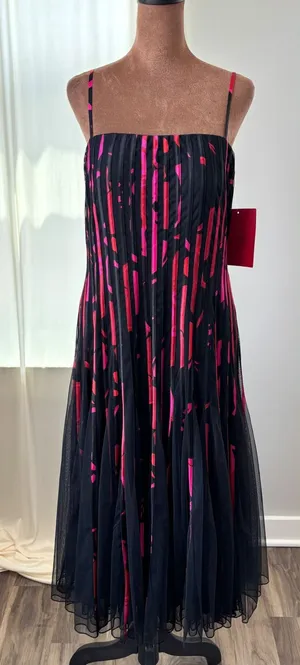 Vintage JS Collections Dress Size 14 NWT Abstract Pleated Mesh Y2K Whimsigoth thumbnail 1