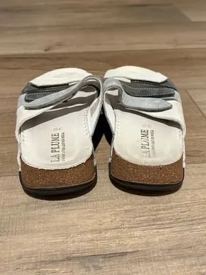La plume leather slip on sandals white grey‎ size 39 thumbnail 4