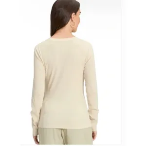 A New Day Women's Size Small Long Sleeve Ribbed T-Shirt Crewneck Beige Stretch thumbnail 2