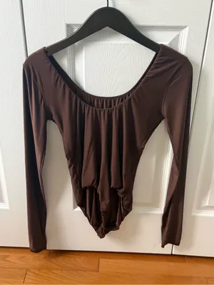 Aerie Smoothez Long Sleeve Bodysuit in Brown thumbnail 3