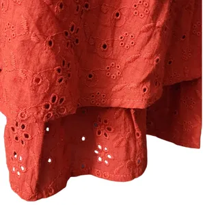 VICI Rust Orange Eyelet Dainty Tiered Cut Out Mini Dress‎ Puff Sleeves, Large thumbnail 6