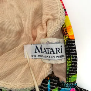 Vintage 90s Bright Matari Mixems Neon Floral Rainbow Triangle Bikini Halter Top Size L thumbnail 7