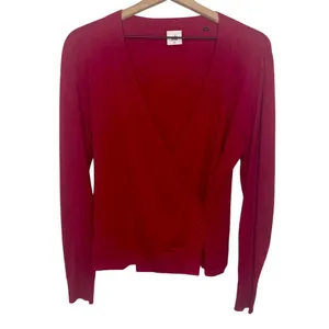 CABI Women's Medium Ballet Wrap Cardigan Sweater Red Cotton Angora Rabbit Hair thumbnail 2