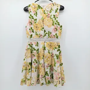 Disney Princess Belle Floral Lace Trim Fit Flare Dress Cream Yellow Womens M thumbnail 2