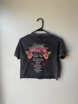Mighty fine Sweet Rock World Tour 1997 Graphic Crop Tee Acid Wash Black XS Y2K thumbnail 5