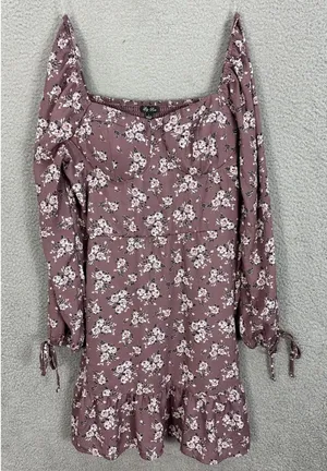 Lily Rose Mini Dress Womens‎ Large Mauve Pink Floral Cottagecore Ruffle Sleeve thumbnail 1