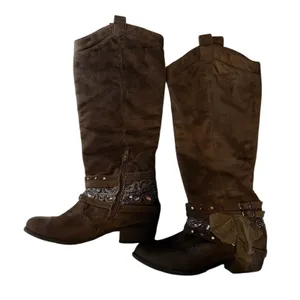 Not‎ Rated Boots Womens 7.5 Pull On 1/2 Zip Riding Boot Brown Faux Leather thumbnail 1