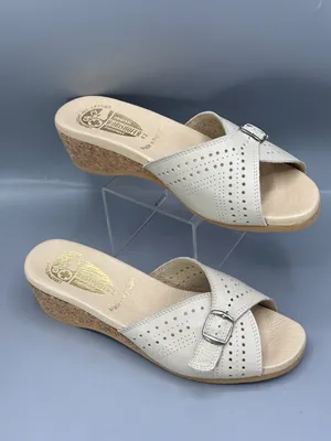 Worishofer Slide Sandals Womens 11.5 Tan Cork Wedge Heel Crossover Strap Slip On thumbnail 2