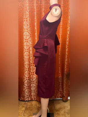 SHEIN Burgundy One Shoulder Bell Sleeve Midi Dress Size Medium thumbnail 4