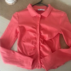 Zara Coral Button-Up Knit Top thumbnail 1