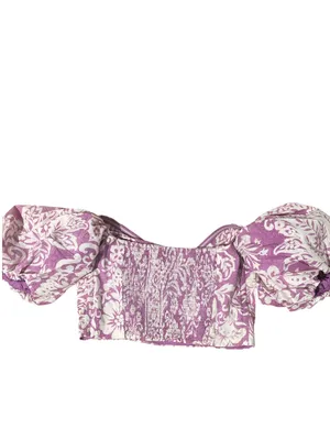 Abercrombie & Fitch NWOT Purple Floral Puff Sleeve Smocked Crop Top S thumbnail 3