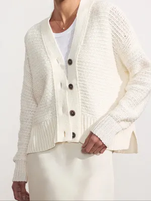 Brochu Walker Sia Ivory Chunky Knit Button-Front Cardigan Sweater thumbnail 1