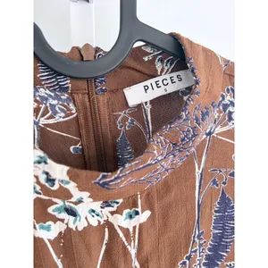 PIECES Brown Navy Floral Long Sleeve Maxi Dress S thumbnail 5