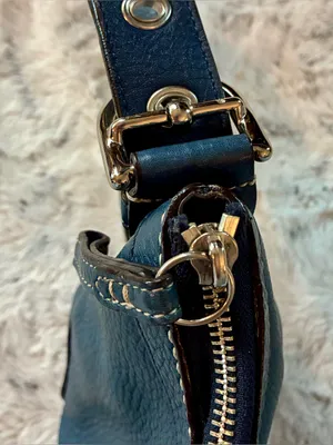 Vintage Coach Chelsea Navy Pebbled Leather East/West Duffle Baguette 14700 thumbnail 7