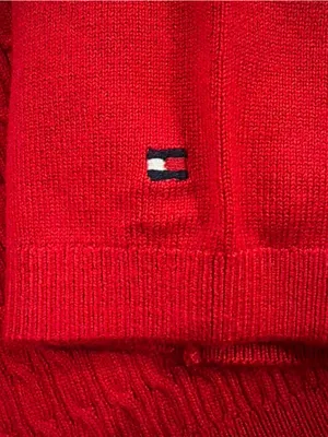 Tommy Hilfiger V-Neck Cable Knit Sweater - Red thumbnail 2
