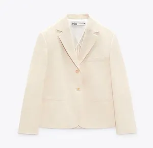 ZARA blazer cotton casual boyfriend relaxed mom classic beige thumbnail 5