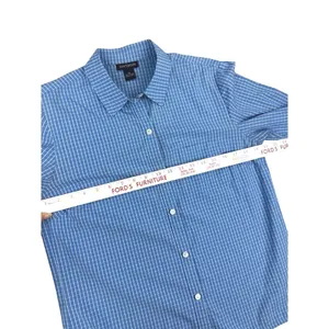 Ann Taylor Women's Size Medium Blue White Gingham Check Button Down Cotton Shirt thumbnail 4