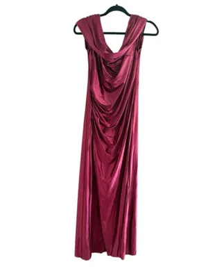 Oysho Elegant Draped Cowl Maxi Dress in Burgundy thumbnail 9