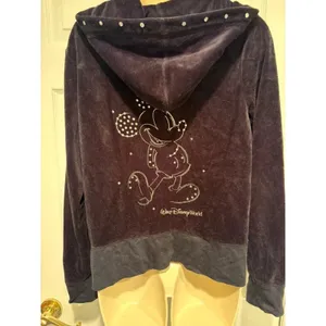 Disney Parks Mickey Mouse Velour Hoodie Black Rhinestone Y2K Women L thumbnail 3