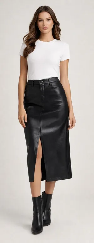 Elan Faux NWT Leather Maxi Skirt High Slit‎ Black Size Large thumbnail 1
