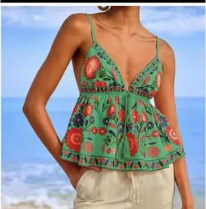 NWT Maeve Emerald Floral Swing Tank Boho Resort Cami XS Anthropologie thumbnail 3