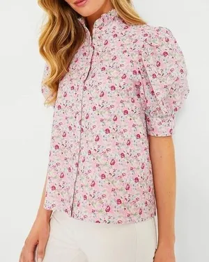Hyacinth House Tuckernuck NWT Louisa Button Front Pink Multi Floral Blouse XS thumbnail 1