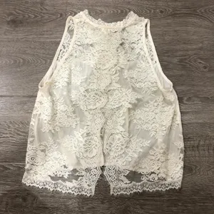 Free People Lace Top Cream Boho Chic Bohemian Tank Blouse Large thumbnail 8