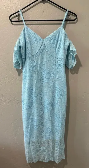 Guess Light Blue Lace Off The Shoulder Spaghetti Strap Dress thumbnail 1