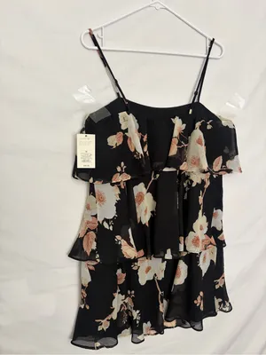 A New Day M Floral Tiered Cami Dress Black Cream Spaghetti Strap NWT(A922) thumbnail 11