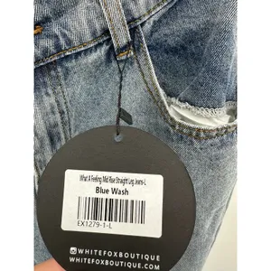 White Fox What A Feeling Mid Rise Straight Leg Jeans‎ Blue Wash Size L Raw Hem thumbnail 7