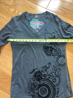 Desigual Gray V-Neck Long Sleeve Floral tee thumbnail 11