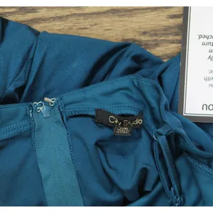 City Studios Juniors Draped Sleeveless Satin Fit Flare Dress Teal Blue Green 7/8 thumbnail 4