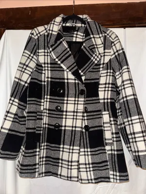 Larry Levine Black and White Plaid Peacoat thumbnail 1