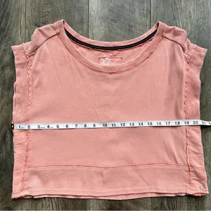 Anthropologie Pilcro Cropped Cut Off Short Sleeve Sweatshirt Pink Coral Medium thumbnail 9