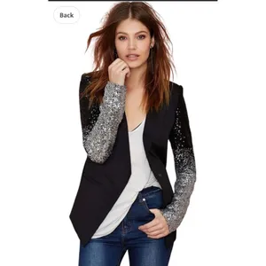 Ebossy Sequin Ombre Sleeve Blazer Womens Large Black Silver Glam Jacket thumbnail 10