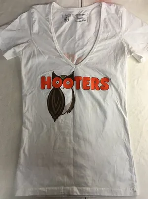 B43 Hooters Girl Worn Super Sexy Uniform VNeck Tee White Size XS thumbnail 1