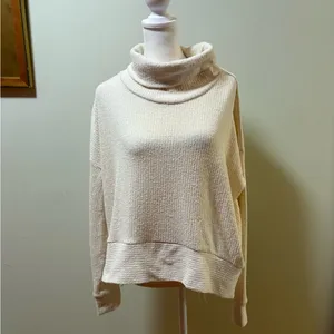 FREE PEOPLE ivory textured sweater turtleneck L thumbnail 3