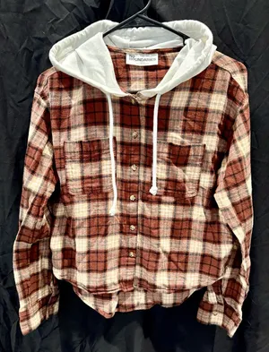 No Boundaries Brown Plaid Hoodie Shirt thumbnail 1