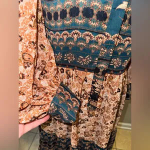 Gorgeous aureum small medium fall jewel tone print button maxi dress thumbnail 3
