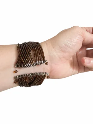 Vintage Style Cuff Bracelet Glass Seed Bead Braded Amber Earthtones Bohemian thumbnail 3