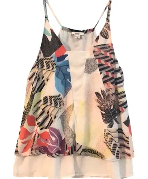 Bar‎ III Womens Abstract Tropical Layered Camisole Top White Multicolor Med Boho thumbnail 1