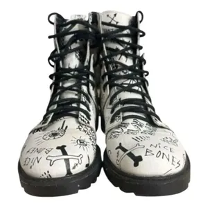 Volcom Women Gothic Go Figure Combat Boots Size 6 White Black Bones Skull thumbnail 4