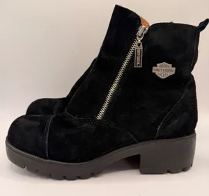 Harley-Davidson Amherst Womens Black Suede Side Zip Biker Boots 82017 Size 8.5 thumbnail 1
