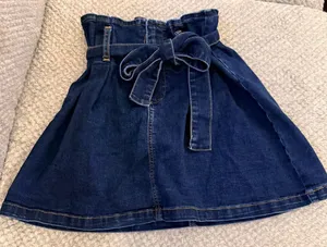 Altar'd State Blue Denim Paperbag Waist Tie Bow Mini Skirt thumbnail 1